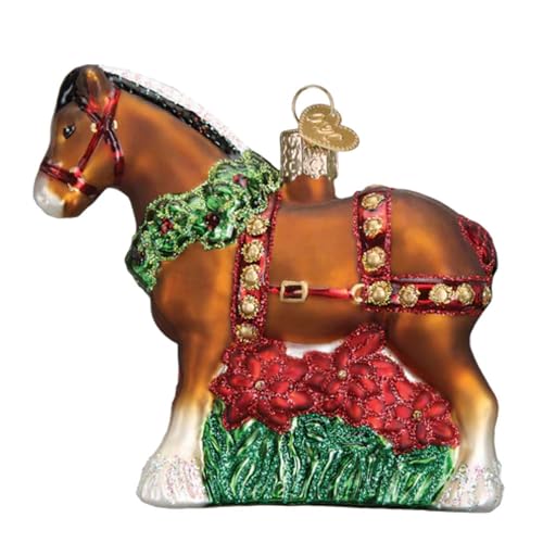 Old World Christmas Holiday Clydesdale Glass Blown Ornament for Christmas Tree, Handcrafted Holiday Decoration, Farm Animal Collection