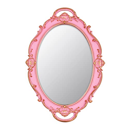 YCHMIR Vintage Small Mirror 14.5 x 10 inch Oval Pink Wall Mirror