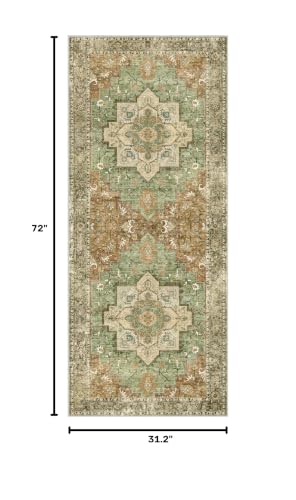 GENIMO 2'6"x6' Washable Runner Rug Non Slip for Hallway, Green Brown Tan