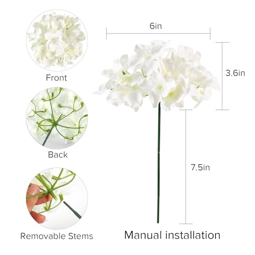 Auihiay 26 Pieces Hydrangea Artificial Flowers Silk Hydrangea Flowers Artificial Flowers Heads with Stems for Home Wedding Party Decorations (Ivory)