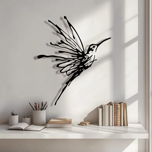 LIYAOLI 3D Metal Hummingbird Wall Art - Unique Black Outdoor Garden Decor, Waterproof Bird Sculpture for Patio, Living Room, Bedroom & Bathroom(12.3"x16.5")