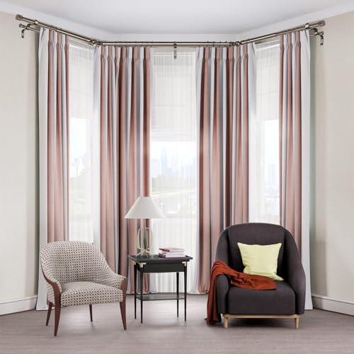 HOTOZON 1 Inch Heavy Duty Double Bay Window Curtain Rods,36-72 Inch Center Rod for Window (24 to 68 Inch), 20-36 Inch Side Rods for windows (16-32 Inch), Antique Bronze, End Cap Finials