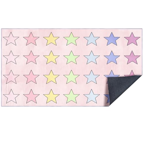 Moucuny Pastel Classroom Rug 6.5 x 11.5 ft Kids Carpet with Non-Slip Backing Class Decor Seating Rug Elementary Classroom Floor Mat for Teaching Playroom Children's Room (Pink)