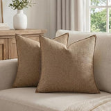 Fancy Homi Set of 2 Brown 20x20 Inch Soft Chenille Decorative Throw Pillow Covers with Flange Edge, Square Neutral Modern Boho Textured Cushion Case Home Decor for Couch Sofa Bed Living Room