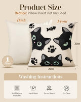 Embroidered Throw Pillow Cover 20x20 Inch, Cat Bone