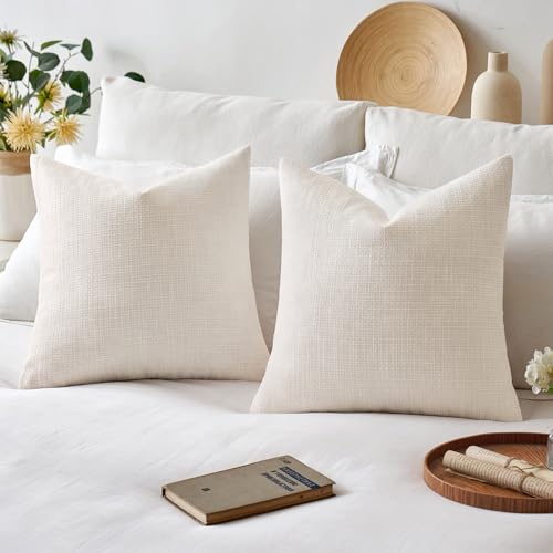 MIULEE Burlap Linen Euro Throw Pillow Covers 24x24 Set of 2 Cream White