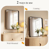 Sweetcrispy Bathroom Wall Mirror, 36x24 Inch Wall Mount Mirror for Over Sink, Modern Rounded Rectangle Vanity Mirrors with Matte Metal Framed, for Home Decor, Living Room, Bedroom, Black