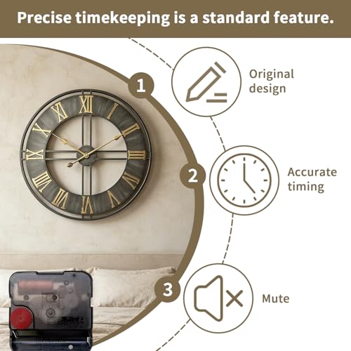 Dankeit Large Wall Clock,20inch Metal Wall Clocks,Quality Quartz Movement Roman Numerals Clock for Living Room Bedroom Kitchen Decor,Silent Oversize Clock Battery Powered