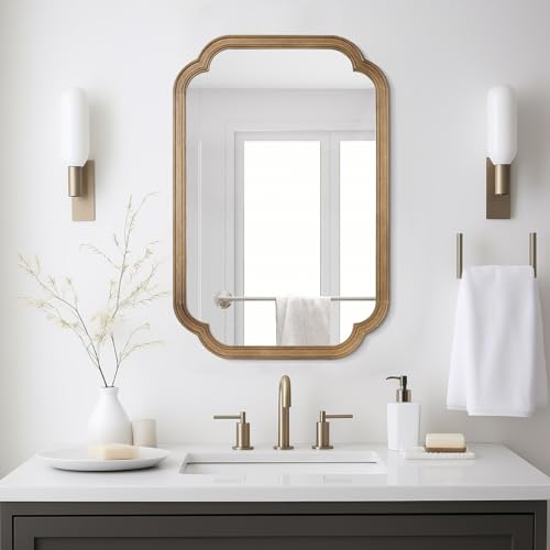 WallBeyond 20" x 30" Rounded Corner Arch Wall Mirror with Wood Frame for Entryway, Living Room or Bedroom Home Decor - Light Woodgrain, Honey-Colored