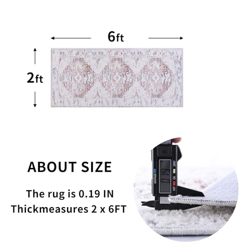Vintage Runner Rug Non Slip for Hallway Bathroom Kitchen 2x6 ft, Ultra Soft Boho Carpet Runner with Low Pile Design Machine Washable Runner Rugs for Entryway Laundry Living Room