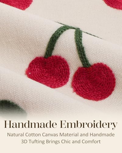 Embroidered Throw Pillow Cover 18x18 Inch, Little Cherry