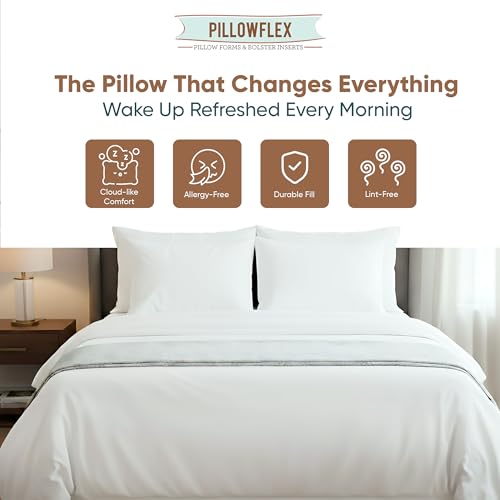 Pillowflex Synthetic Down Sleeping Pillows - Queen Size - Medium Firmness for Back, Side & Stomach Sleepers - Ideal for Queen Size Beds - Comfortable Pillow for Sleeping