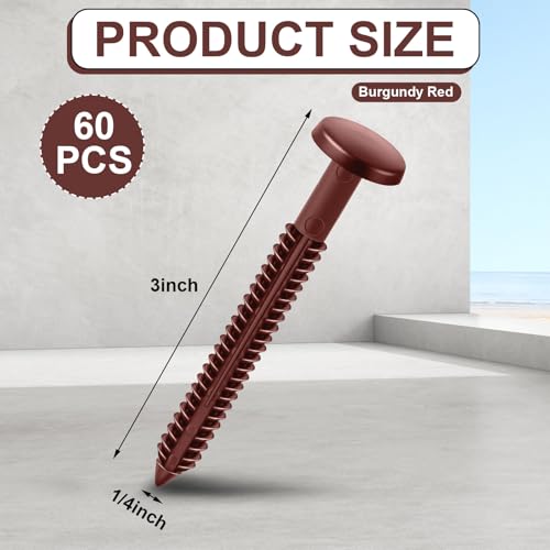 Blulu 60 Pcs 3 Inch Vinyl Shutter Fastener Window Panel Peg Lok Pin Pegs Screws Shutter Spikes Anchor (Burgundy Red)