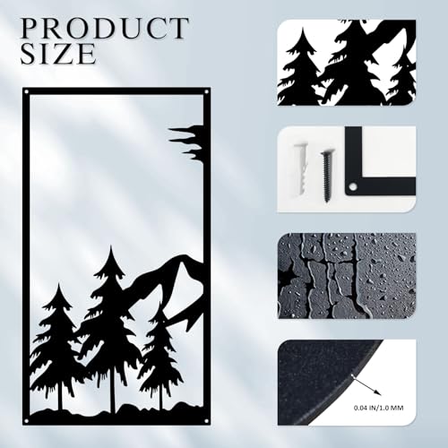 4 Pcs Mountain Scene Metal Wall Decor, Black Line Drawing Wall Art, Abstract Minimalist Rustic Nature Home Wall Art Sculpture for Garden Home Decor