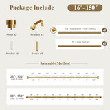 Oneach Heavy Duty Curtain Rods for Windows 72 to 144 Inch, 1 Inch Brass Gold Curtain Rod, Adjustable Length Rod with Metal Finials, Modern Decorative for Bedroom Kitchen Living Room