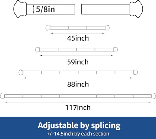 Small Curtain Rods for Windows 30" to 45" 5/8 Inch Standard Decorative Black Curtain Rod with Brackets Easy to Install for Bedroom Living room Kitchen (30",45")