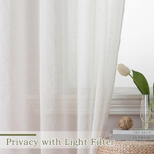 OWENIE Linen Blend Sheer Curtains 84 inches Long 2 Panels Set for Bedroom, Natural Linen Light Filtering Semi Sheer Cutain for Living Room Rod Pocket Drapes, 2pcs, Each 40 W x 84 L