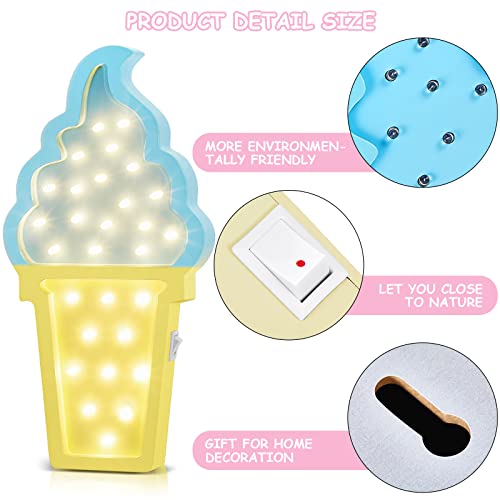 Mudder 2 Pcs Ice Cream Decor Wooden LED Night Light Romance Atmosphere Light Ice Cream Theme Party Lamps Battery Operated LED Night Lights for Spring Party Birthday Wedding(Blue-Yellow)