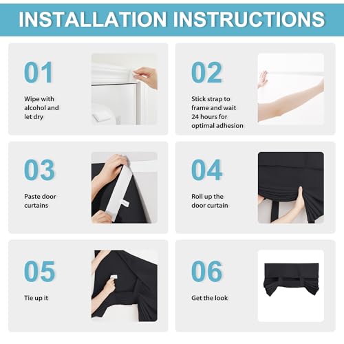 RYB HOME Blackout French Door Curtain, Small Window Drape Thermal Insulated for Kitchen Back Door Classroom Lockdown Garage Half Glass, No Drill Adhesive Privacy Blind, W26 x L40 inch, 1 Panel, Black