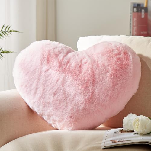 YRXRUS Heart Pillows, Love Heart Shaped Pillow, Small Cute Pink Heart Pillows for Gifts, Faux Rabbit Throw Pillows for Her, Kids, Girls Home Decoration, 10X11 Inch