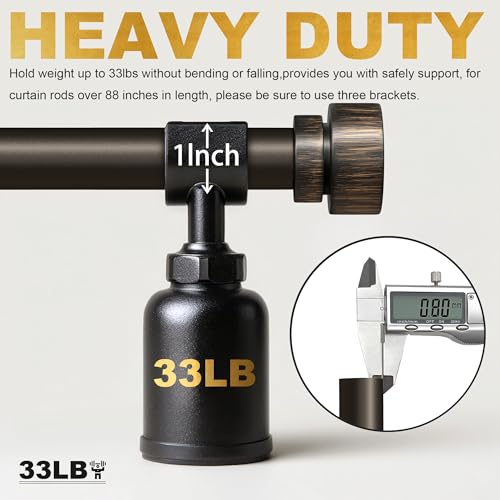 Lootkell Modern Antique Brown Bronze Curtain Rods for Windows 66 to 120 Inches Adjustable Heavy Duty 1" Diameter Window Rod with Decorative Finials for Outdoor Farmhouse Bedroom Kitchen Living Room