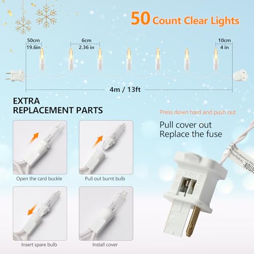 Christmas Lights Clear White 50 Count, 13ft Incandescent Mini String Lights Plug in Warm White with White Wire for Mantle Christmas Tree Indoor Outdoor Xmas Wedding Party Decorations