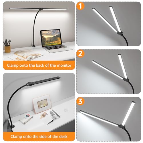 LED Desk Lamp for Home Office, Ultra Bright Clamp Light with Flexible Gooseneck, 25 Lighting Modes, Eye-Caring Architect Lamp for Dual Monitors, Reading & Gaming Setup