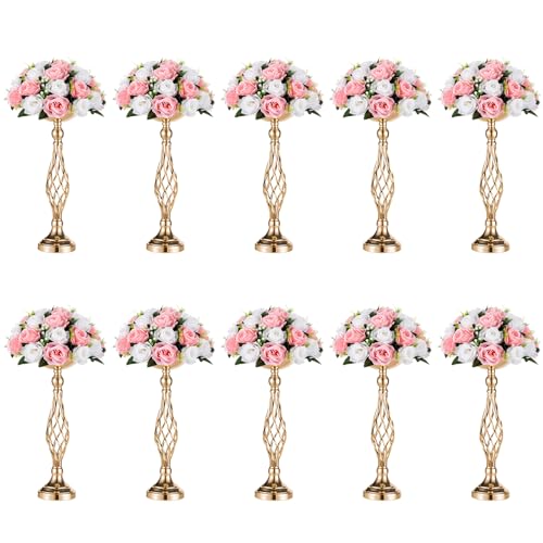 NUPTIO Gold Centerpiece Stand for Table, Twist Style , 17.7" Tall, 10 Pcs