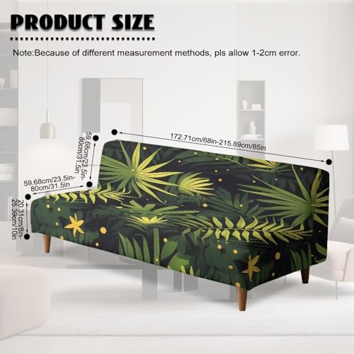 Coastal Armless Futon Cover with Elastic Bottom Tropical Palm Leaves Couch Cover for Futon Washable Sofa Bed Slipcovers Rectangle with Elastic Band Furniture Protector for Home