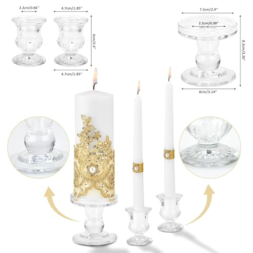 Unity Candle Holder - Glass Candle Holders for Pillar Candles Taper Candles, Glass Candlestick Holders Set of 3, Decorative Clear Glass Candlestick Holder for Wedding Table Dinning Church Centerpiece