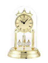 Bulova Tristan I Desk and Table Clock | Model B8818 | Polished Brass Finish | Polished Metal Base | Floating Dial | Roman Numerals | Elegant Pendulum Design
