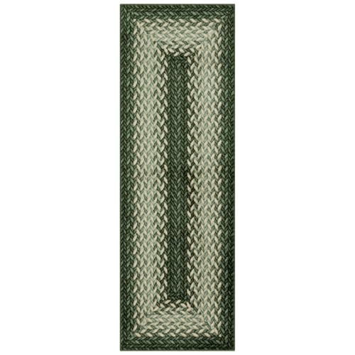 Maples Rugs Marion Braided-Style Print Runner Rug, 2' x 8', Green