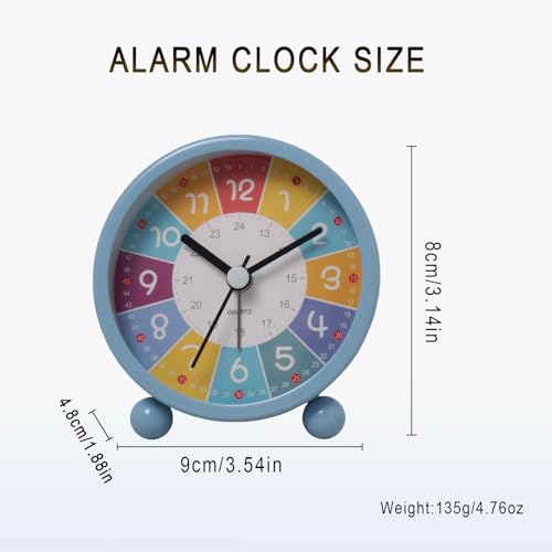 Cute Alarm Clock with Silent Clock Movement Color Coded Time Zones Digital Dial Metal Casing Hands for Teens Bedroom Bedside Kids 12/24 Hour Clock Battery Operated Pink