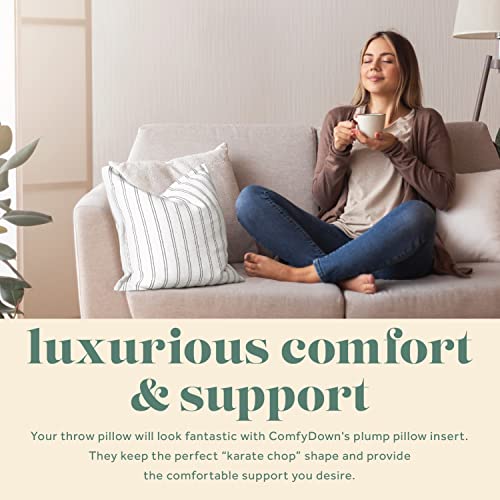 ComfyDown 18x18 Throw Pillow Insert, Down & Feather Fill, 100% Cotton Cover, Made in USA – Premium Soft Decorative Pillow Form Sham Stuffer for Bed, Sofa & Couch