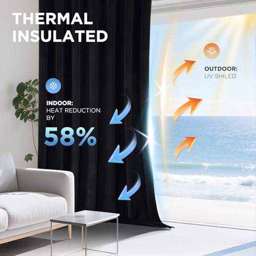 Joydeco 100% Blackout Velvet Curtains 84 Inch, Luxury Thermal Insulated Black Velvet Curtains for Bedroom Living Room, Soundproof Blackout Window Drapes, Rod Pocket & Back Tab (52W x 84L)