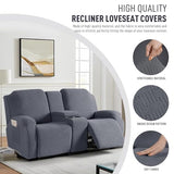 KinCam Loveseat Recliner Covers with Middle Console Slipcover, Recliner Sofa Covers 2 Seat Couch Cover Stripe Jacquard Furniture Protector Covers with Elastic Bottom for Kids, Pets (Dark Gray)