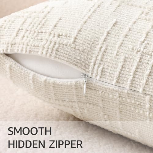 decorUhome Fall Cream White Chenille Throw Pillow Covers 18x18 Set of 2 Textured Soft Cozy Slubby Couch Pillow Covers Modern Farmhouse Boho Decorative Pillow Cases for Bed Sofa Living Room