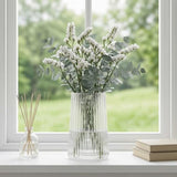 Clear Glass Vase for Flower, Flower Vase for Bouquet, Modern Glass Vases, Ribbed Vases for Living Room, Bedroom, Dining Table, Office, Wedding, Centerpieces, 8 Inches