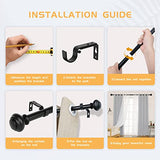 1 Inch Black Curtain Rods for Windows, Heavy Duty, 72 to 144 Inch, Standard Decorative Window Curtain Rod Set with Brackets for Bathroom, Kitchen, Bedroom, Black