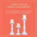 Tuli Mango Wood Candle Holders - Shabby White, Set of 3