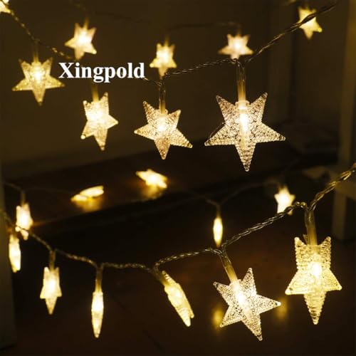 Star String Lights,16.4 ft 50 LED 8 Modes Battery Operated String Lights with Remote & Timer Dimmable Twinkle Fairy Lights String for Kid Bedroom Tent Party Wedding Christmas Decor Warm White