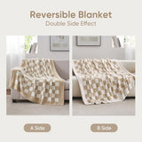 Snuggle Sac Checkered Throw Blanket for Couch, Super Soft, Cozy Warm Knit Blankets, Reversible Fluffy Checker Throws for Sofa, Bed, Checkered Beige, 50x60 Inches