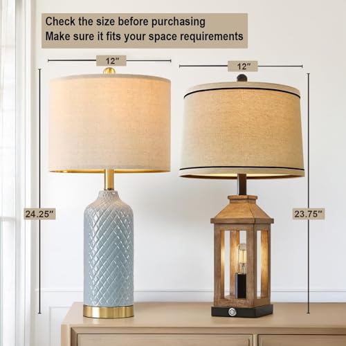 24.25" Modern Ceramic Blue Table Lamps Set of 2 for Living Room Bedroom Bedside Table Lamp for Night Stands Boho Nightstand Lamp Coastal Side End Table Lamps Reading Light Home Office Dorm Deco Gifts