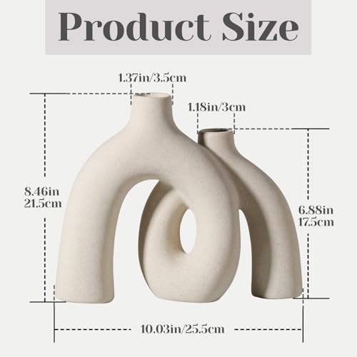 CEMABT Modern Nordic Boho Vase Set - Elegant Beige Matte Ceramic Vase for Living Room, Bookshelf, Mantel, Entryway Table & Console Decor | Home Decor Shelf Decorations Easter Gift