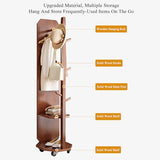 Floor-Standing Solid Wood Rotating Coat Rack，Full Length White Coat Rack Mirror on Wheels Solid Wood Frame for Bedroom and Living Room Large 2 in 1 Body Dressing Mirror