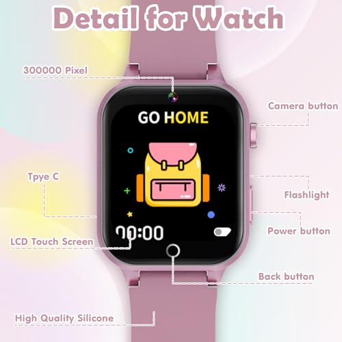 Luyiilo Kids Games Watch, with 26 Puzzle Games, Touch Screen, HD Camera, Alarm Clock, Toys for Ages 4-12 Years Old.Birthday Gift for Boys Girls (Pink)