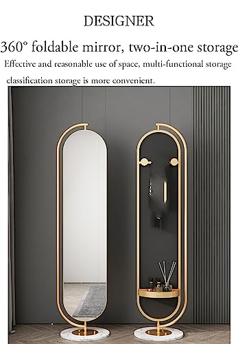 Floor-Standing Full-Length Mirror with Metal Frame 360° Rotating Full-Length Mirror is Suitable for Bedroom, Living Room, Cloakroom, Etc. (Gold)