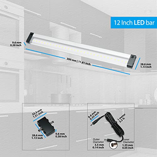 EShine 12 inch LED Dimmable Under Cabinet Lighting Strip, NO Sensor, Black, with Accessories (No Power Supply Included), Warm White (3000K)