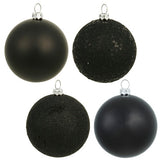 Vickerman 4-Finish Assorted Plastic Ornament Set & Shatterproof Christmas Ball Ornaments with Drilled Cap, Assorted 4 per Bag, 6", Black