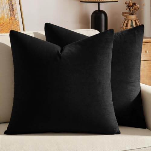 VAKADO 20x20 Black Pillow Covers Decorative Velvet Cozy Soft Solid Square Throw Cushion Cases Home Decor for Couch Sofa Bedroom Office Set of 2